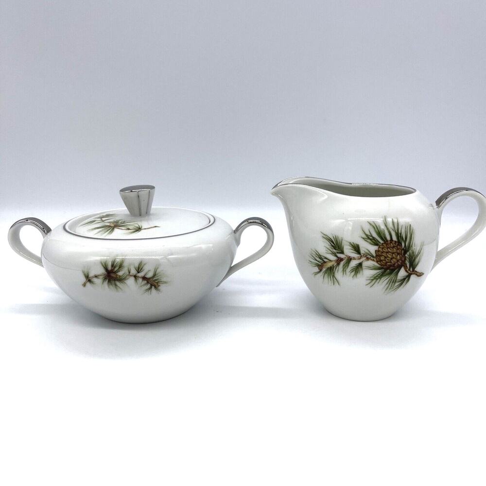 Seyei Cascade Pine Creamer & Sugar Bowl Norcrest Fine China 11028 Nagoya Japan